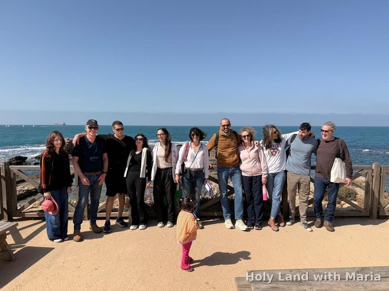 Tour group at Caesarea beside the Mediterranean