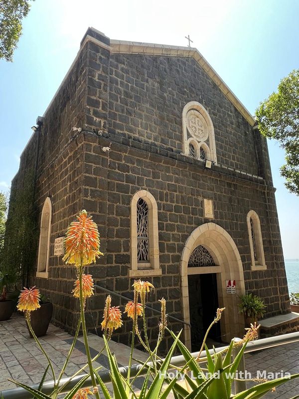 Black basalt church beside the Sea of Galilee
