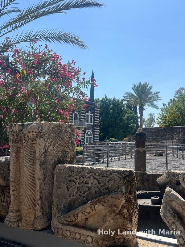Carved stones of the ancient synagogue at Capernaum