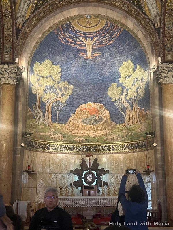 Mosaic of the olive grove inside the Church of All Nations, Gethsemane